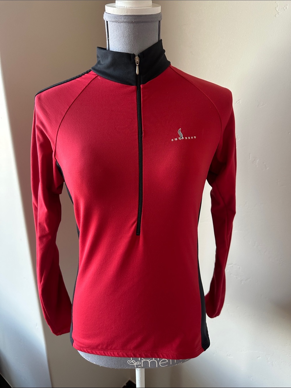shebeest Red and Black Long-Sleeve Half-Zip Performance Top